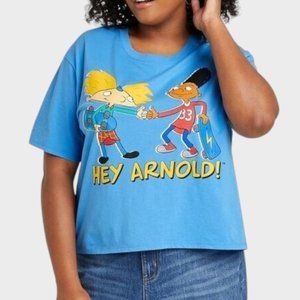 Nickelodeon Hey Arnold Short Sleeve Cropped Graphic T-Shirt Blue XXL 90s cartoon